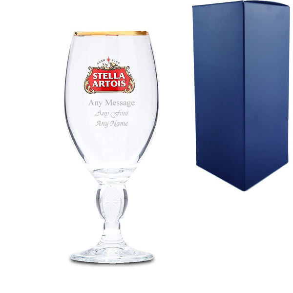 Engraved Stella Artois Pint Glass Chalice . Personalised Fathers Day Gifts,  No1 Dad, Grandad Gifts, Any Message Engraved 