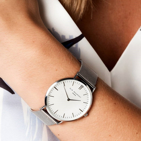 Own Handwriting Elie Beaumont Of London Mesh Strap White Dial Ladies Watch - part of the Personalised Watches collection