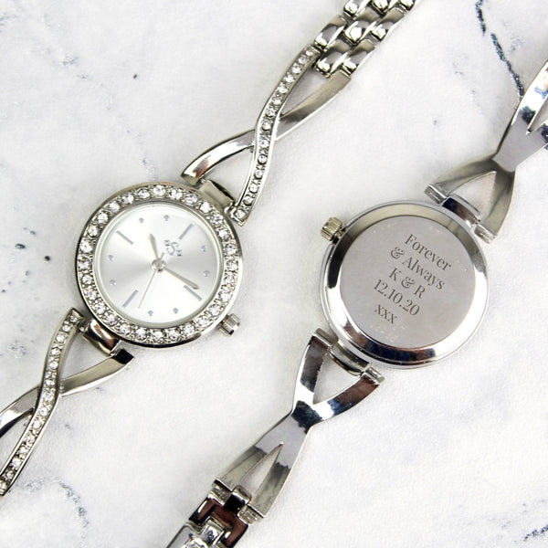 Personalised Silver Ladies Infinity Watch in gift category Personalised Watches