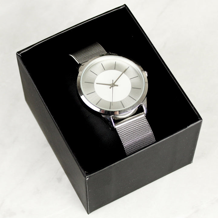 Buy Personalised Engraved Women's Silver Watch With Mesh Style Strap available now at www.giftsfinder.co.uk