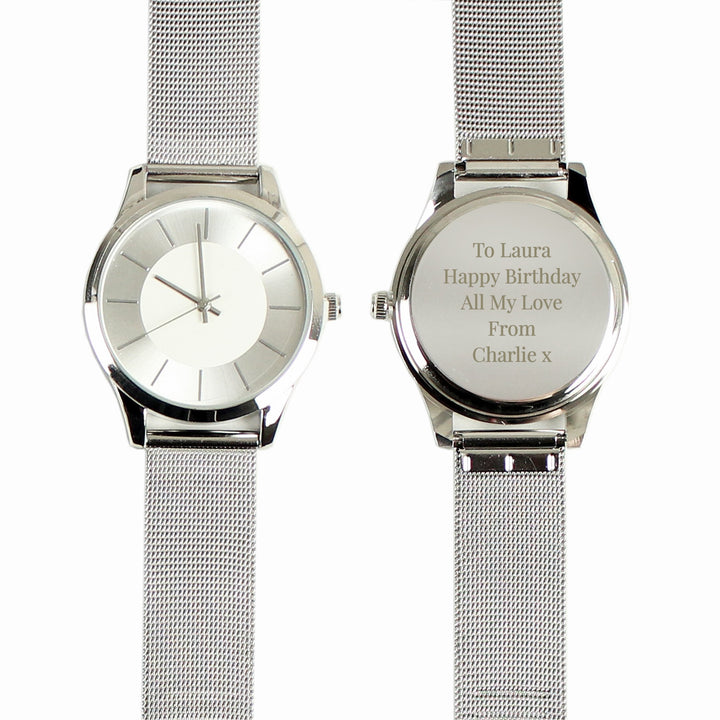 Buy Personalised Engraved Women's Silver Watch With Mesh Style Strap available now at www.giftsfinder.co.uk