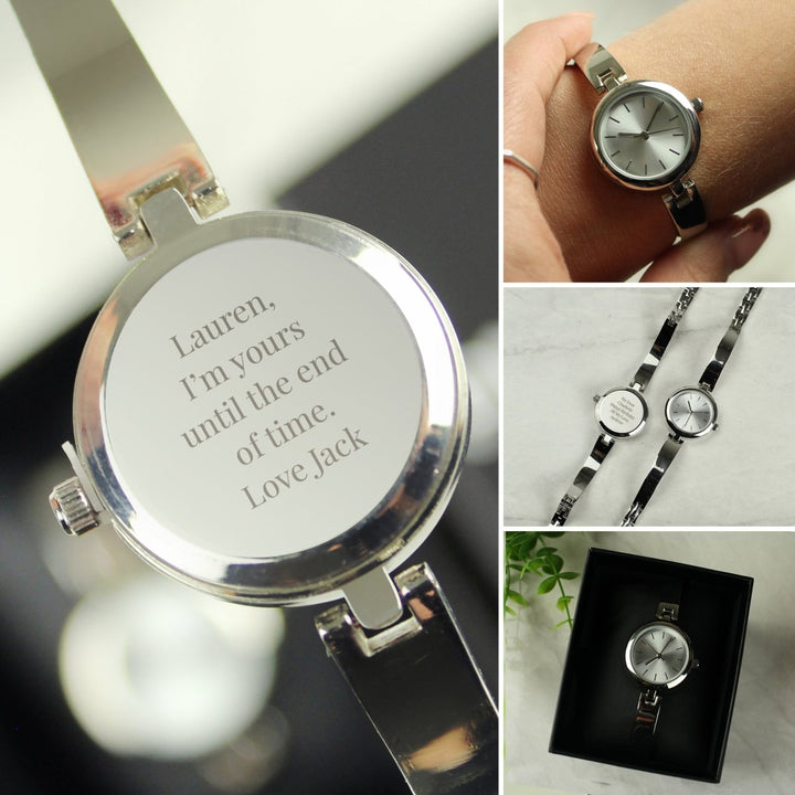 Personalised Silver Ladies Watch With Silver Slider Clasp in gift category Personalised Watches