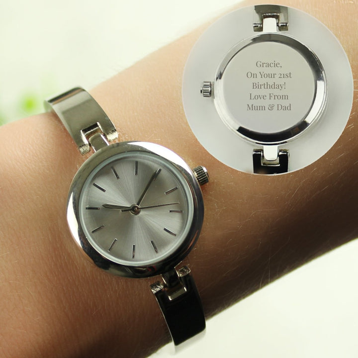 Personalised Silver Ladies Watch With Silver Slider Clasp in gift category 