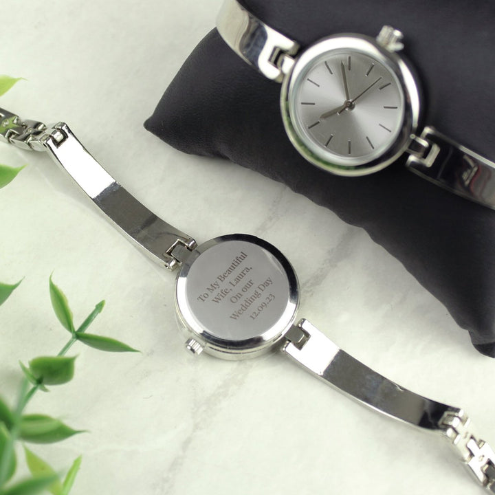 Personalised Silver Ladies Watch With Silver Slider Clasp in gift category 