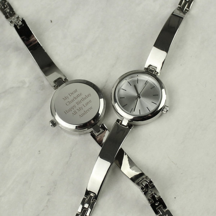 Personalised Silver Ladies Watch With Silver Slider Clasp in gift category 