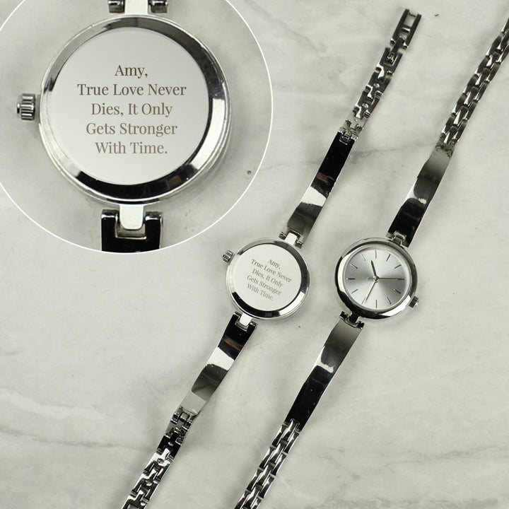 Personalised Silver Ladies Watch With Silver Slider Clasp in gift category 