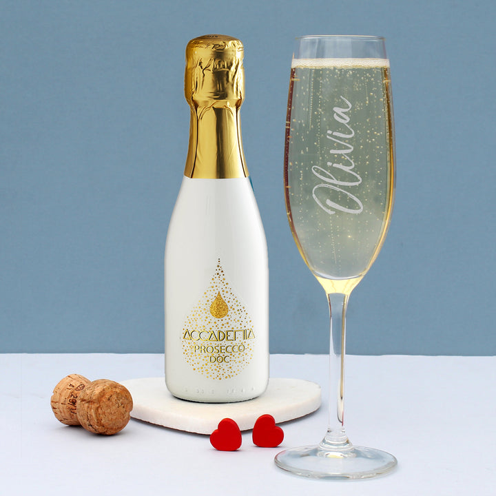 Buy Personalised Name Only Flute & Mini White Bottega Prosecco Set at www.giftsfinder.co.uk