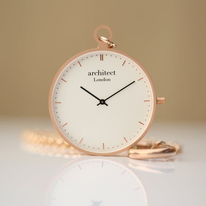 Buy Personalised Modern Pocket Watch Rose Gold Modern Font Engraved available now at www.giftsfinder.co.uk