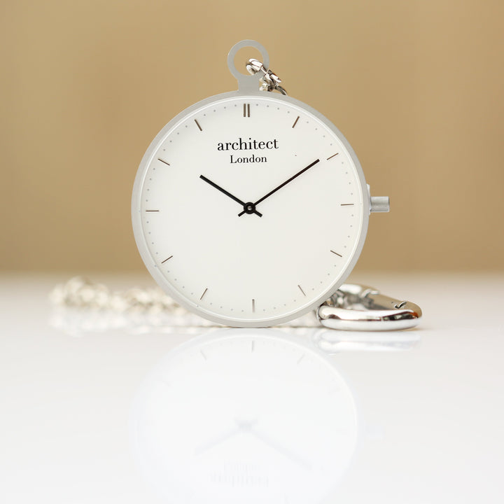 Buy Personalised Modern Pocket Watch Silver Modern Font Engraved available now at www.giftsfinder.co.uk