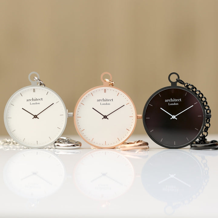 Buy Personalised Modern Pocket Watch Rose Gold Modern Font Engraved available now at www.giftsfinder.co.uk