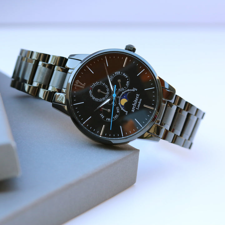 Buy Personalised Men's Architect Apollo Black Watch  Modern Font Engraved available now at www.giftsfinder.co.uk