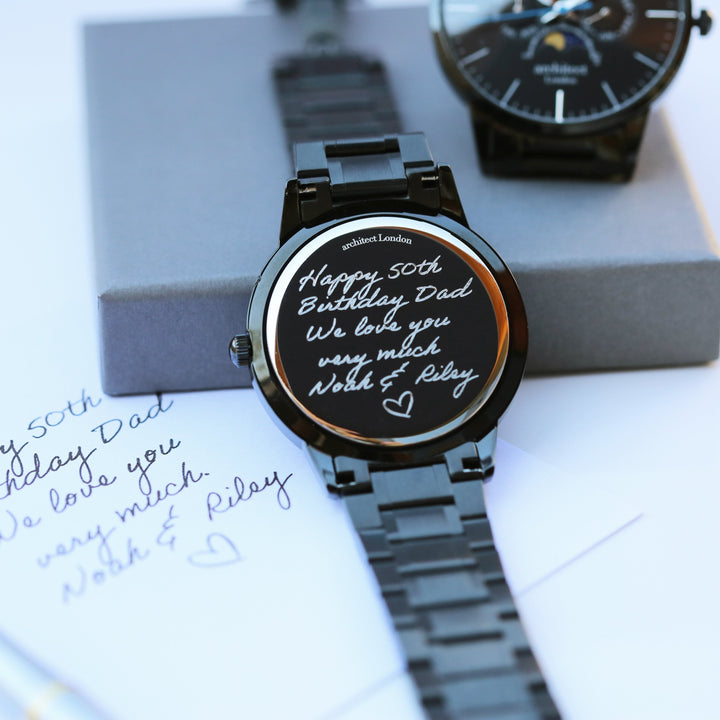 Buy Personalised Men's Architect Apollo Black Watch Handwriting Engraved available now at www.giftsfinder.co.uk