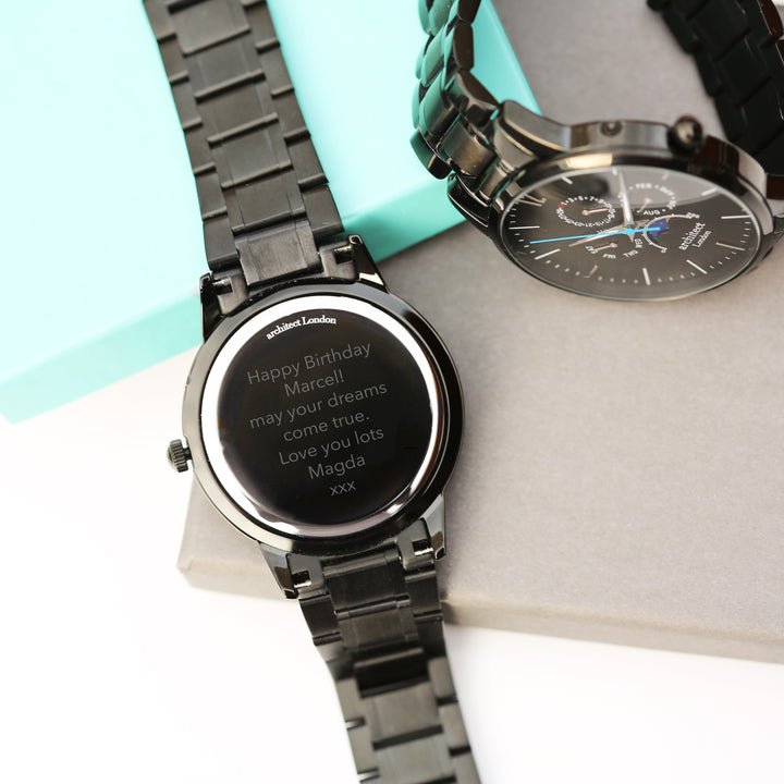 Buy Personalised Men's Architect Apollo Black Watch  Modern Font Engraved available now at www.giftsfinder.co.uk