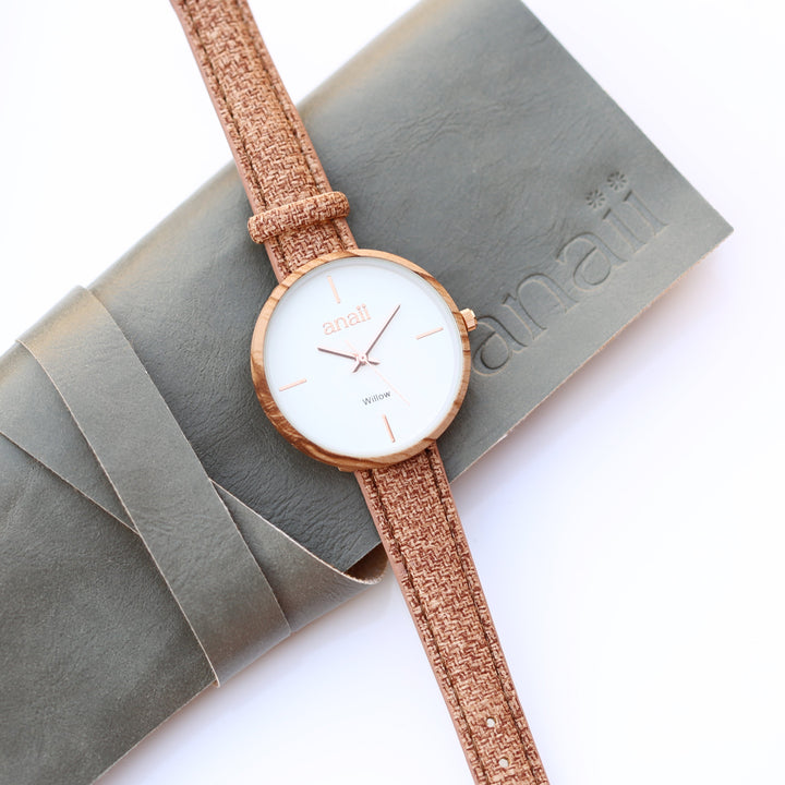 Personalised Womens Handwriting Engraved Anaii Watch - Hazel Wood in gift category Personalised Watches