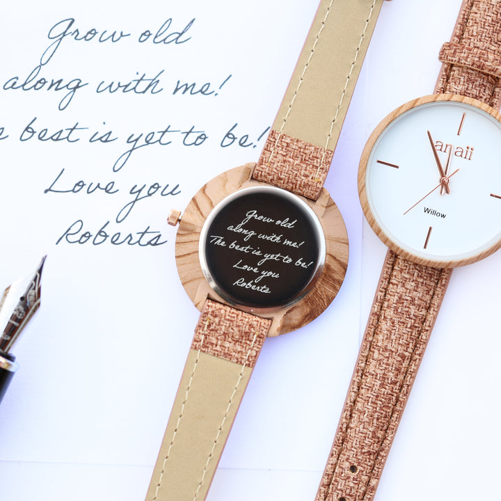 Personalised Womens Handwriting Engraved Anaii Watch - Hazel Wood in gift category 