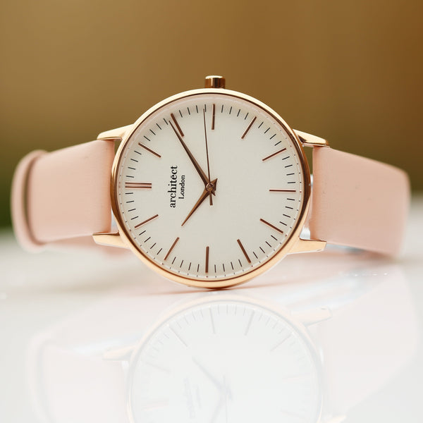 Buy Personalised Ladies Architect Blanc Handwriting Engraved Watch + Light Pink Strap available now at www.giftsfinder.co.uk