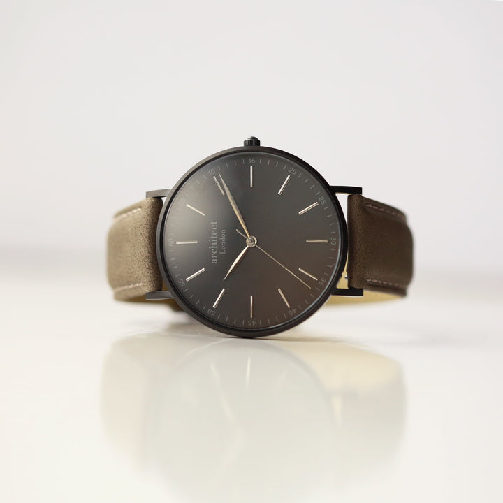 Buy Personalised Modern Font Engraved Men's Minimalist Watch + Urban Grey Strap available now at www.giftsfinder.co.uk