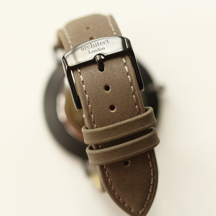 Buy Personalised Modern Font Engraved Men's Minimalist Watch + Urban Grey Strap available now at www.giftsfinder.co.uk