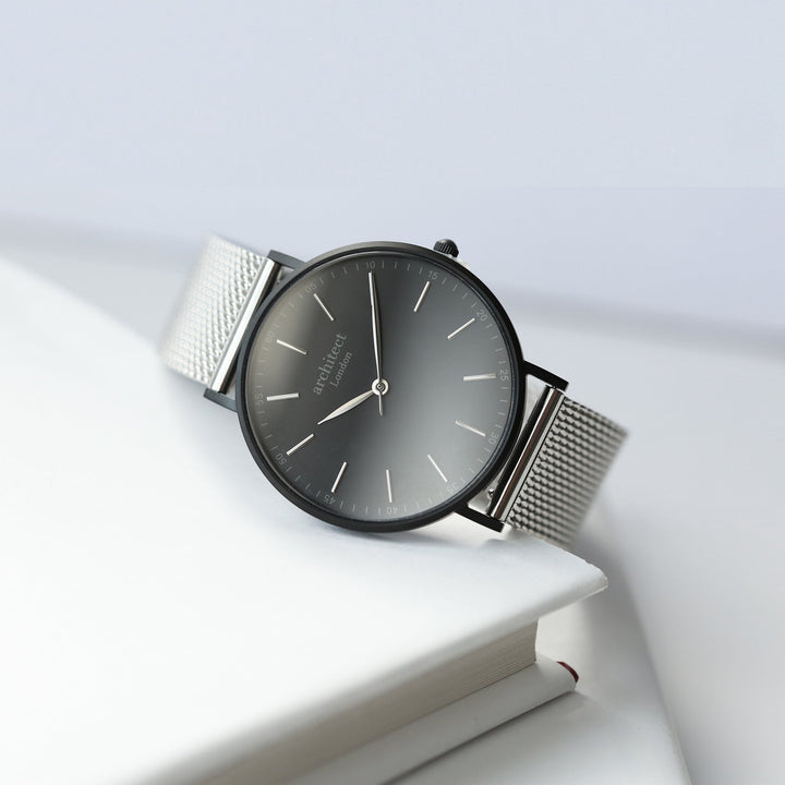 Buy Personalised Handwriting Engraved Men's Minimalist Watch + Steel Silver Mesh Strap available now at www.giftsfinder.co.uk