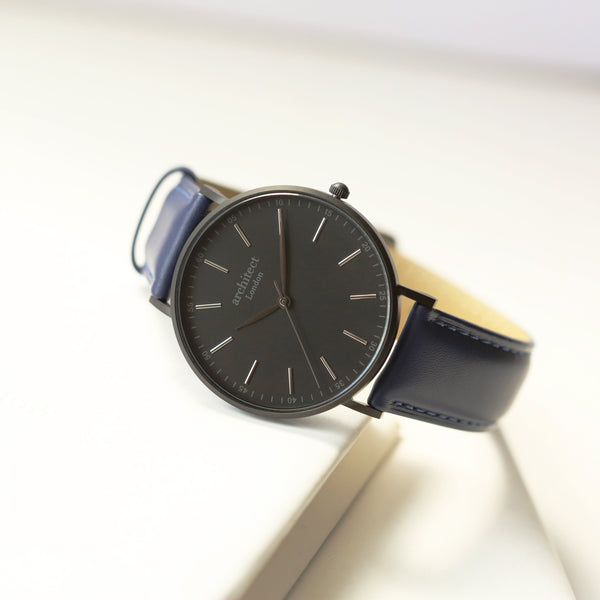 Buy Personalised Handwriting Engraved Men's Minimalist Watch + Admiral Blue Strap available now at www.giftsfinder.co.uk