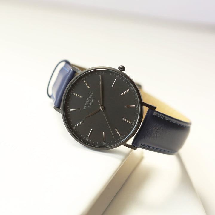 Buy Personalised Handwriting Engraved Men's Minimalist Watch + Admiral Blue Strap available now at www.giftsfinder.co.uk