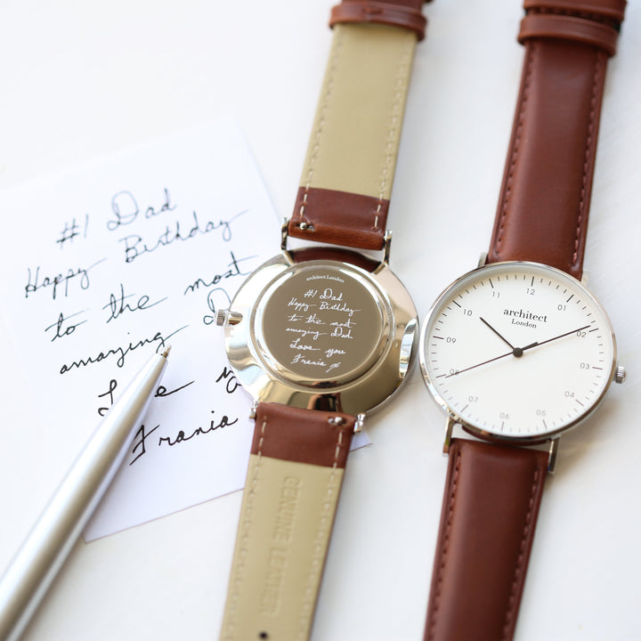 Buy Personalised Handwriting Engraved Men's Architect Zephyr Watch + Walnut Strap available now at www.giftsfinder.co.uk