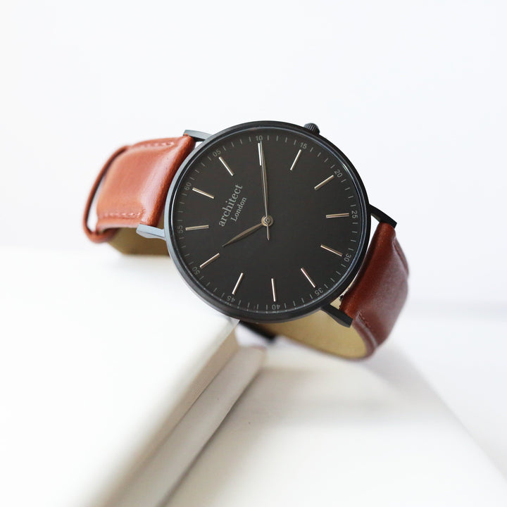 Buy Personalised Handwriting Engraved Men's Minimalist Watch + Walnut Strap available now at www.giftsfinder.co.uk