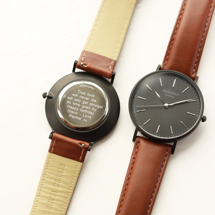 Buy Personalised Modern Font Engraved Men's Minimalist Watch + Walnut Strap available now at www.giftsfinder.co.uk