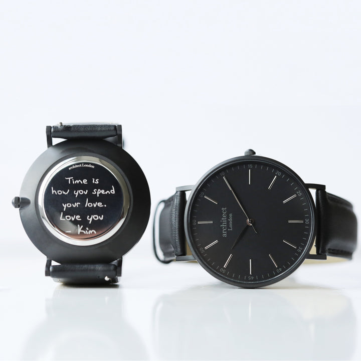 Buy Personalised Handwriting Engraved Men's Minimalist Watch + Jet Black Strap available now at www.giftsfinder.co.uk