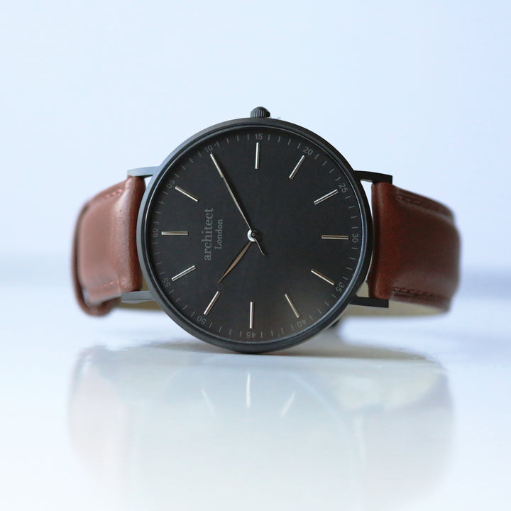 Buy Personalised Handwriting Engraved Men's Minimalist Watch + Walnut Strap available now at www.giftsfinder.co.uk