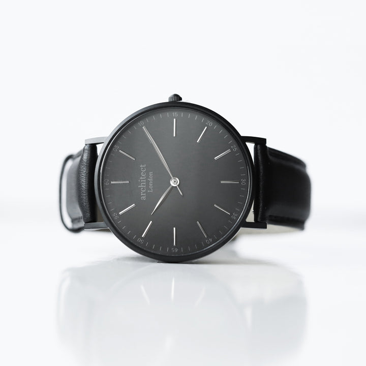 Buy Personalised Handwriting Engraved Men's Minimalist Watch + Jet Black Strap available now at www.giftsfinder.co.uk