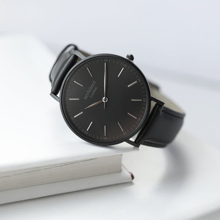 Buy Personalised Handwriting Engraved Men's Minimalist Watch + Jet Black Strap available now at www.giftsfinder.co.uk