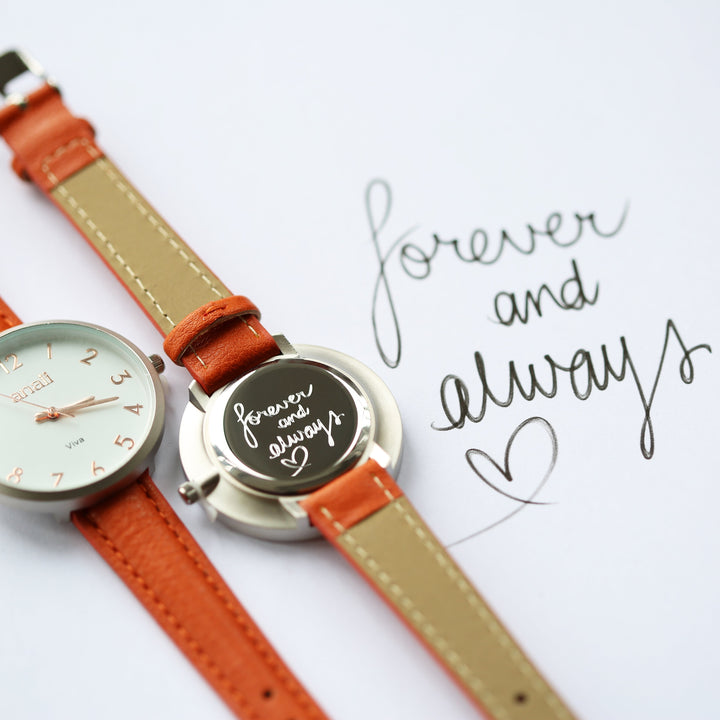 Personalised Women's Anaii Watch Handwriting Engraved Blush Red in gift category 