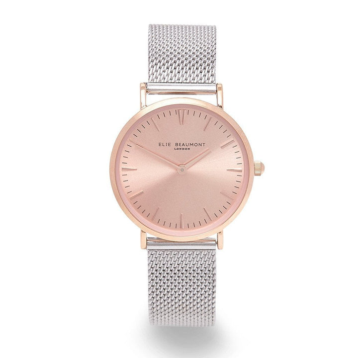 Personalised Small Elie Beaumont Rose Silver Watch in gift category Personalised Watches