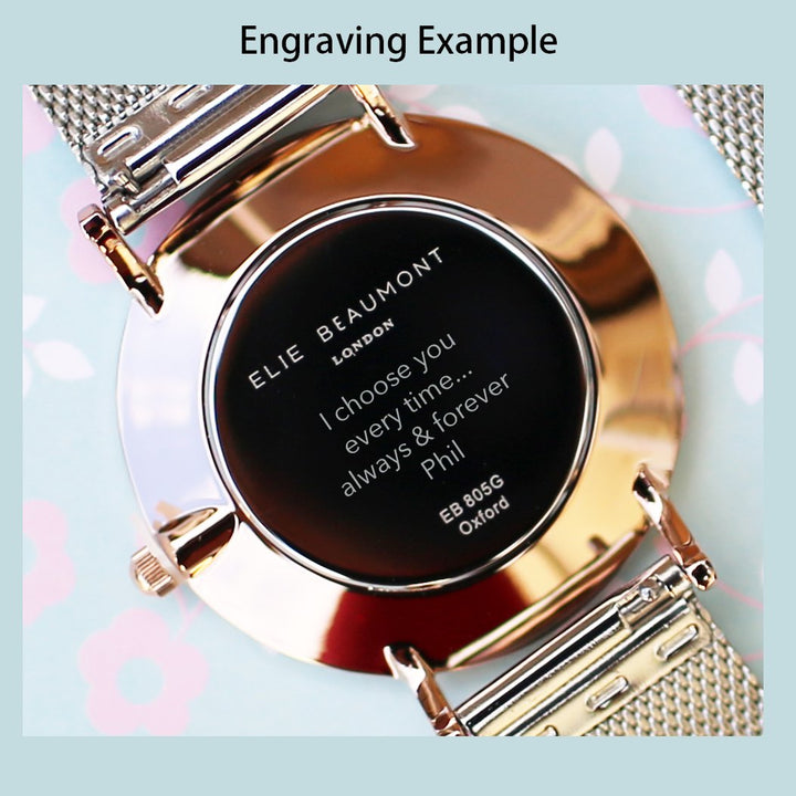 Personalised Small Elie Beaumont Rose Silver Watch in gift category 