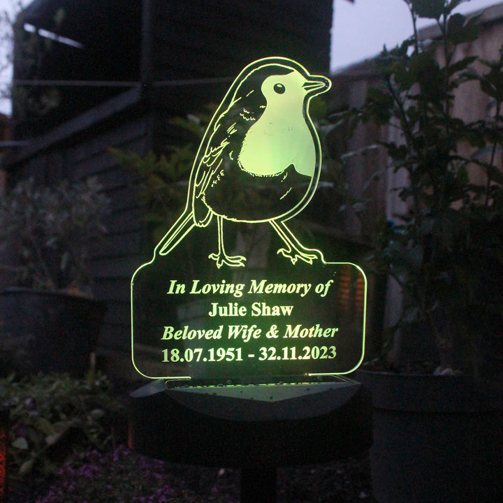 Personalised Robin Memorial Outdoor Solar Light in gift category 