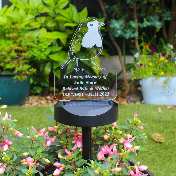 Personalised Robin Memorial Outdoor Solar Light in gift category 