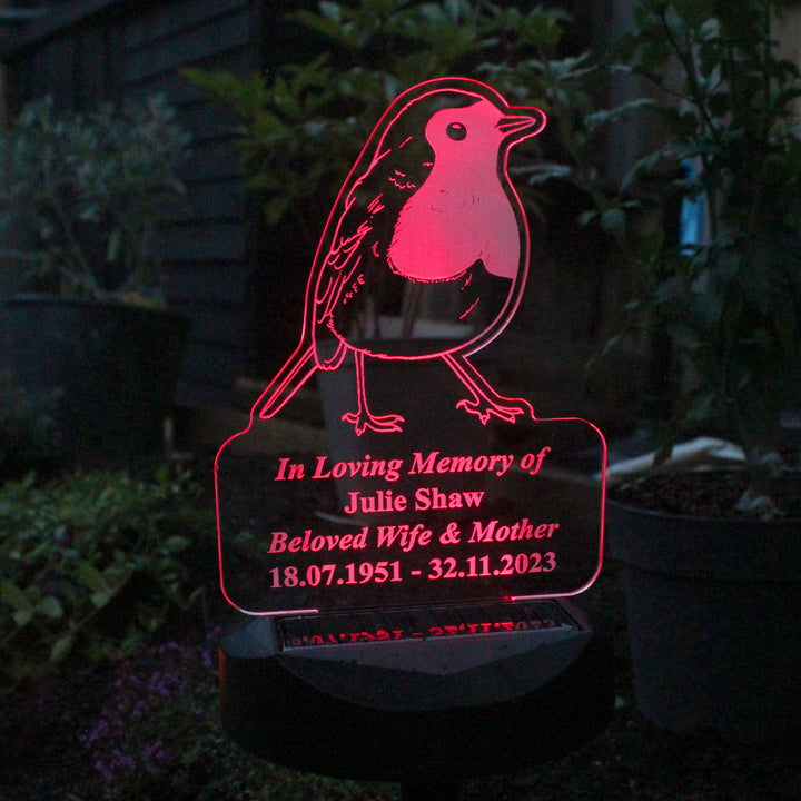 Personalised Robin Memorial Outdoor Solar Light in gift category 