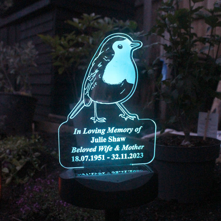 Personalised Robin Memorial Outdoor Solar Light in gift category 