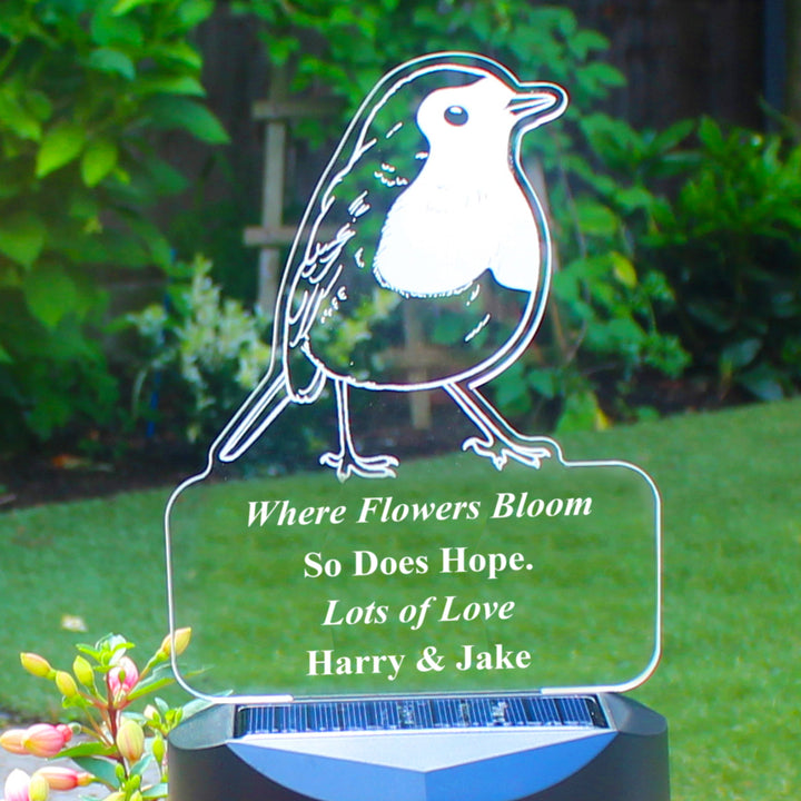 Personalised Robin Memorial Outdoor Solar Light in gift category 