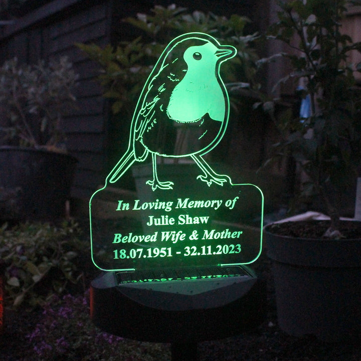 Personalised Robin Memorial Outdoor Solar Light in gift category 