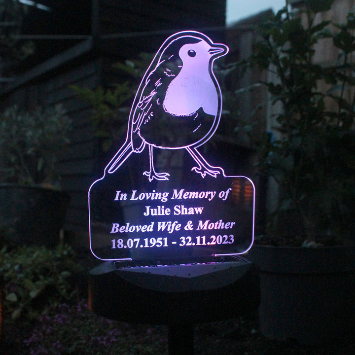 Personalised Robin Memorial Outdoor Solar Light in gift category 