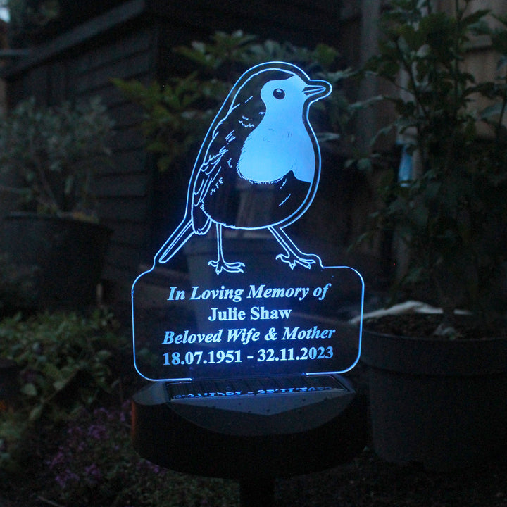 Personalised Robin Memorial Outdoor Solar Light in gift category 