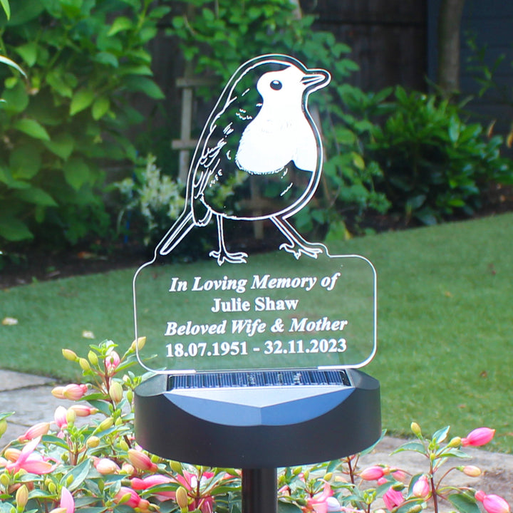 Personalised Robin Memorial Outdoor Solar Light in gift category 