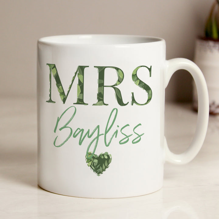 Buy Personalised Mrs Foliage Mug at www.giftsfinder.co.uk