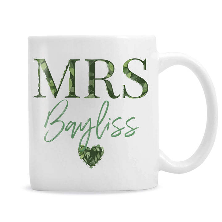 Buy Personalised Mrs Foliage Mug at www.giftsfinder.co.uk