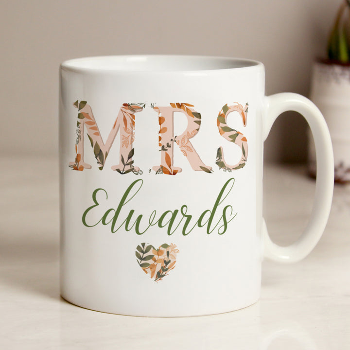 Buy Personalised Mrs Autumnal Mug at www.giftsfinder.co.uk