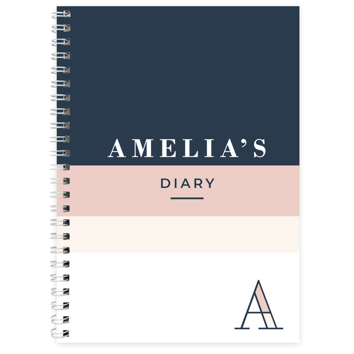 Buy Personalised Free Text Navy & Blush A5 Diary available now at www.giftsfinder.co.uk