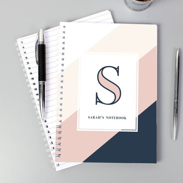 Buy Personalised Free Text Navy & Blush A5 Notebook available now at www.giftsfinder.co.uk