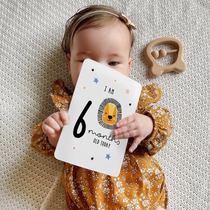 Personalised Scandi Safari Animals Milestone Cards In Drawstring Bag - part of the Gifts Finder Personalised Bags collection